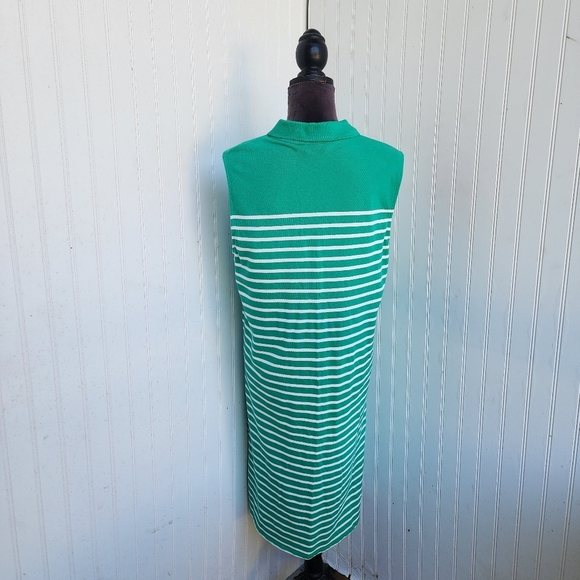 LANDS' END Sleeveless Striped Polo Dress Green White Stretchy Stretch L (14-16) - Picture 8 of 16